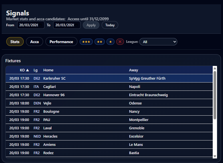 Browse fixtures across Europe